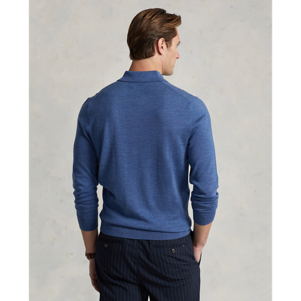 Twilight Blue Heather Washable Wool Polo-Collar Sweater Polo Ralph Lauren 5