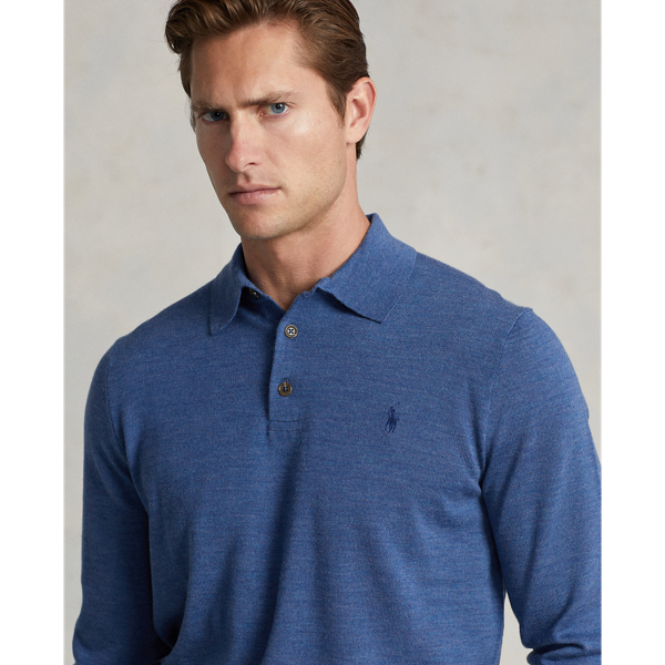 Twilight Blue Heather Washable Wool Polo-Collar Sweater Polo Ralph Lauren 6