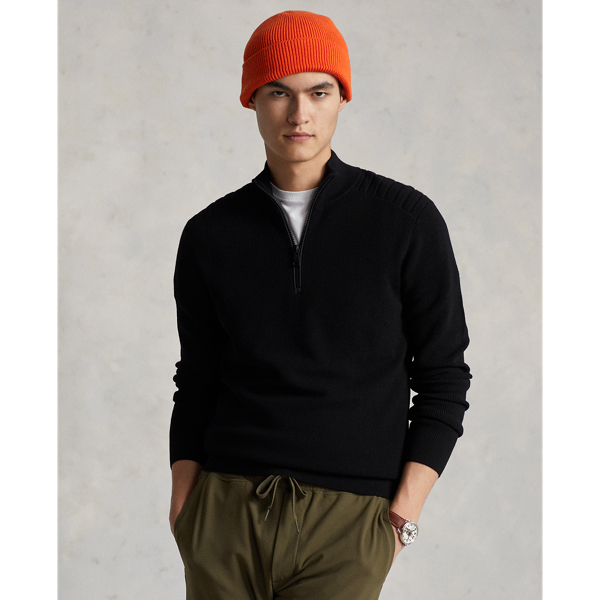 Polo Black Washable Wool Quarter-Zip Sweater RLX 1
