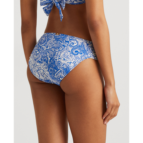 Royal Blue/White Print Shirred Hipster Bikini Bottom Lauren 4