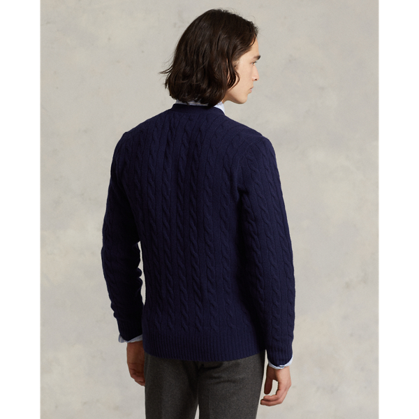 Hunter Navy Cable-Knit Wool-Cashmere Cardigan Polo Ralph Lauren 5