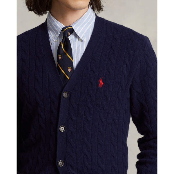 Hunter Navy Cable-Knit Wool-Cashmere Cardigan Polo Ralph Lauren 6
