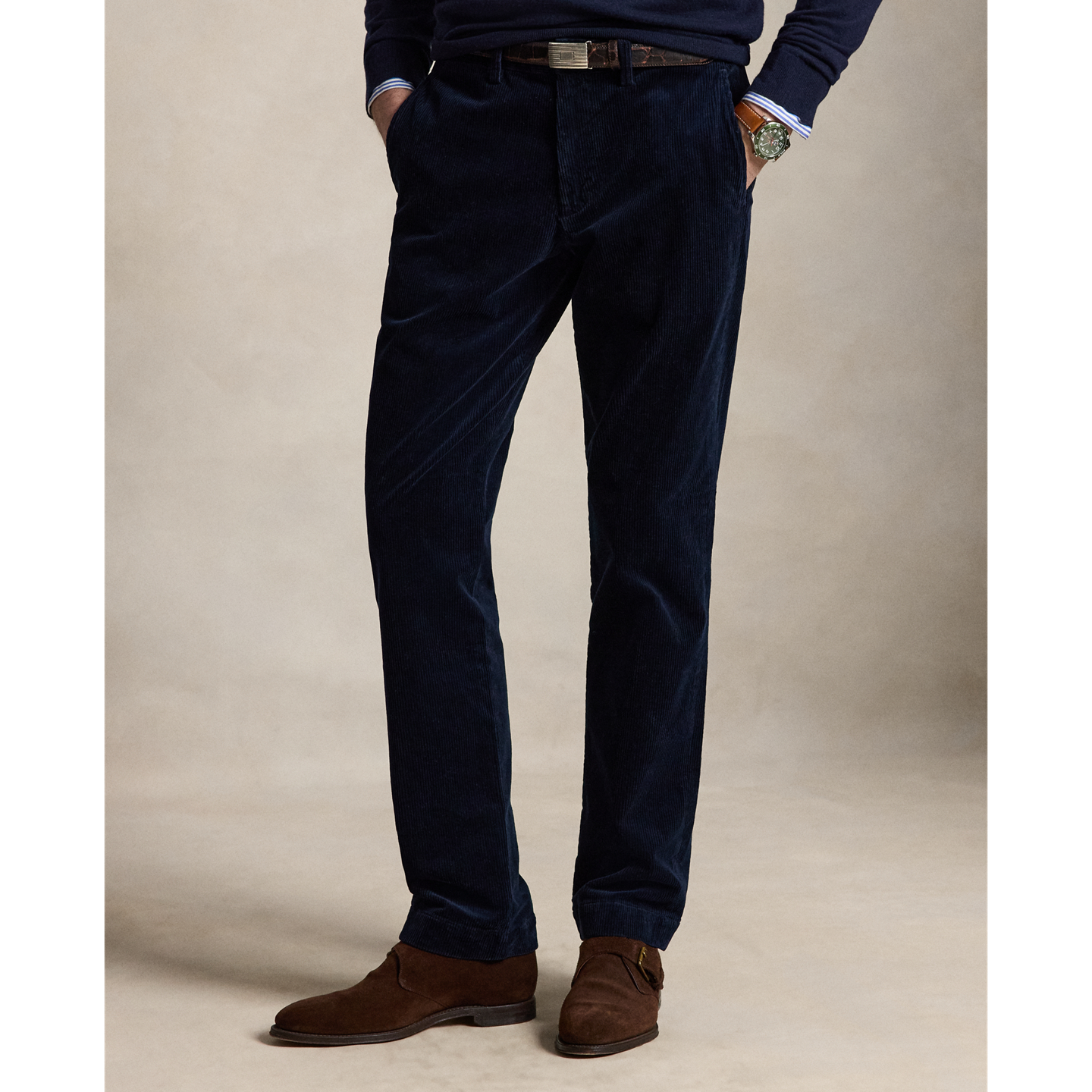 Брюки Ralph Lauren Bedford Straight Fit Corduroy Pant, цвет: Тёмно-синий — фото 1