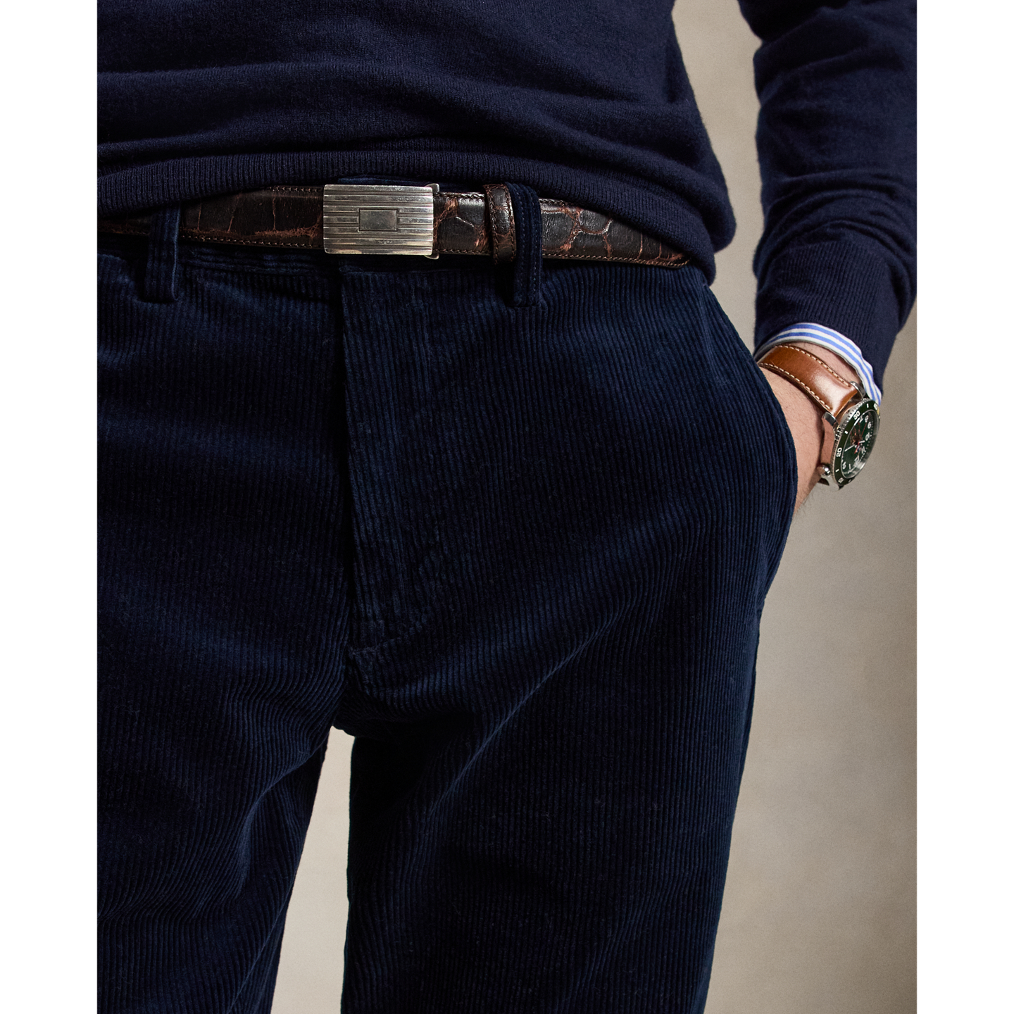 Брюки Ralph Lauren Bedford Straight Fit Corduroy Pant, цвет: Тёмно-синий — фото 3