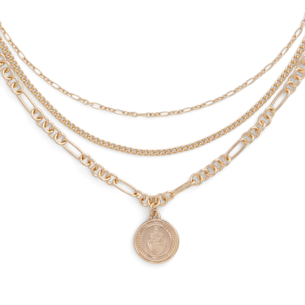Layered Gold-Tone Logo Pendant Necklace