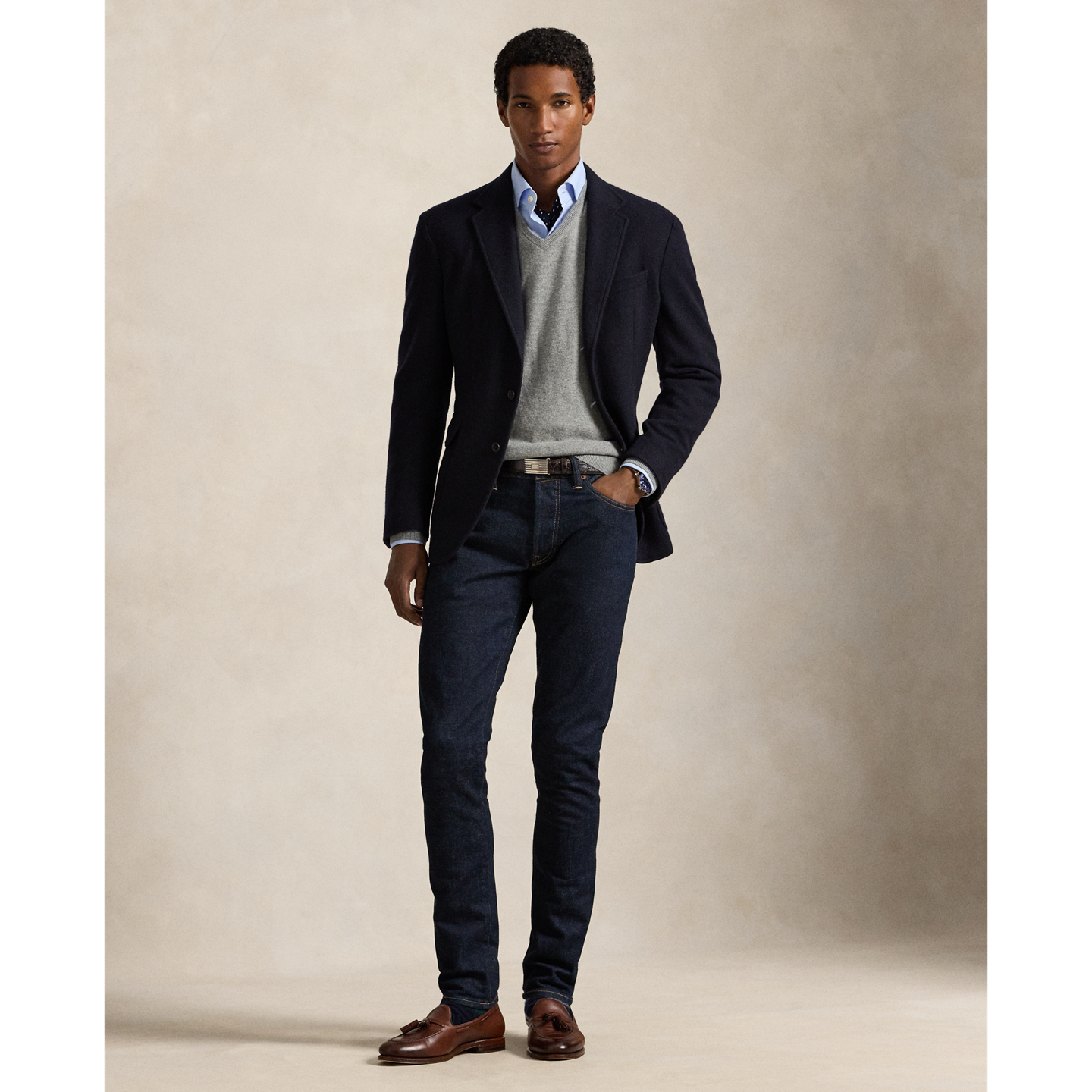 Мужской свитер Ralph Lauren Wool V-Neck, цвет: Палевый серый меланжевый — фото 1