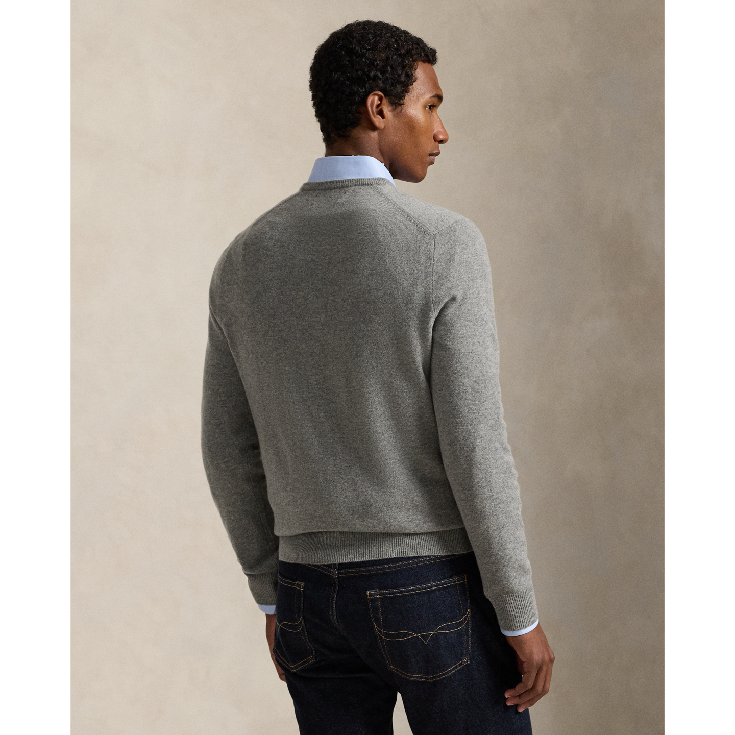 Мужской свитер Ralph Lauren Wool V-Neck, цвет: Палевый серый меланжевый — фото 2