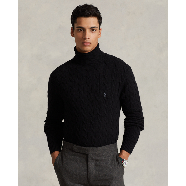 Mens black polo neck jumper best sale