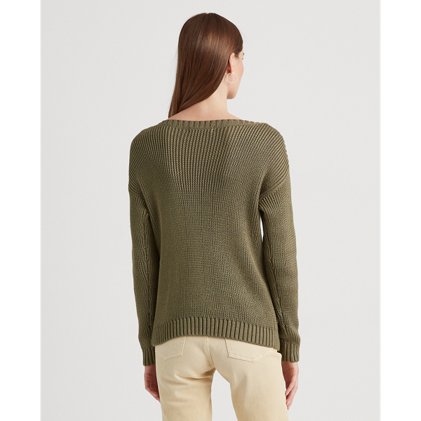 Olive Fern Cable-Knit Cotton-Blend Sweater Lauren 5