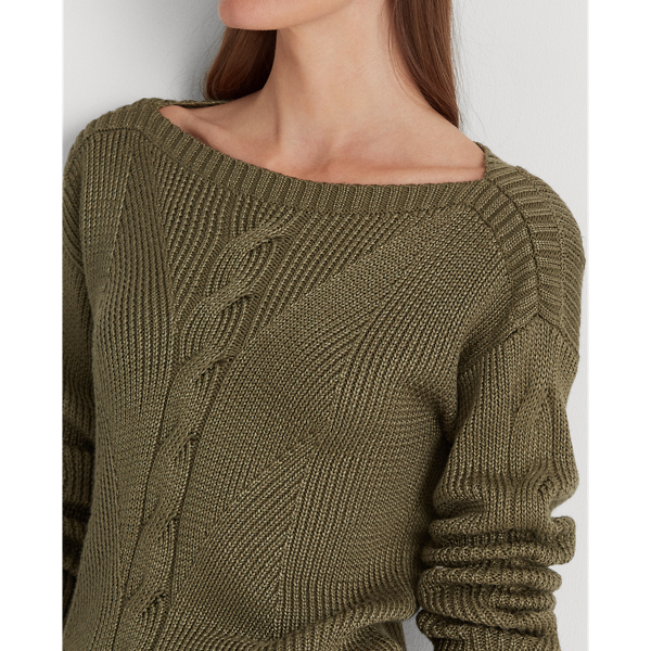 Olive Fern Cable-Knit Cotton-Blend Sweater Lauren 6