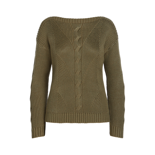 Olive Fern Cable-Knit Cotton-Blend Sweater Lauren 2