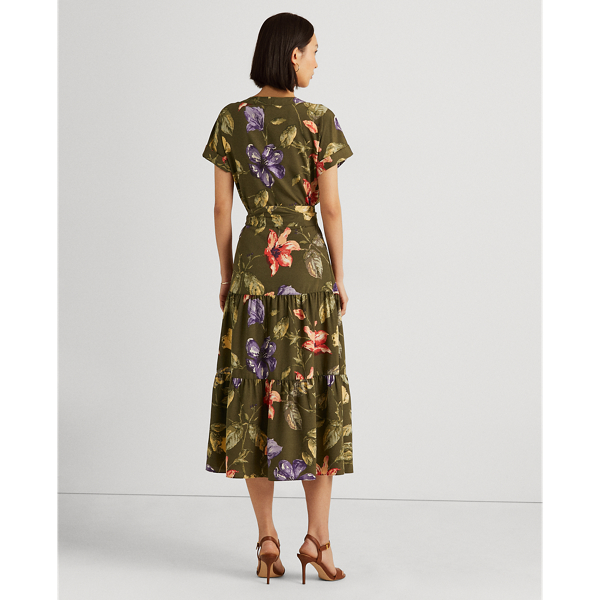 Olive Multi Floral Crepe Surplice Midi Dress Lauren 5