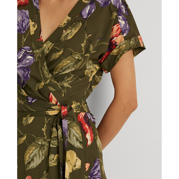 Olive Multi Floral Crepe Surplice Midi Dress Lauren 6