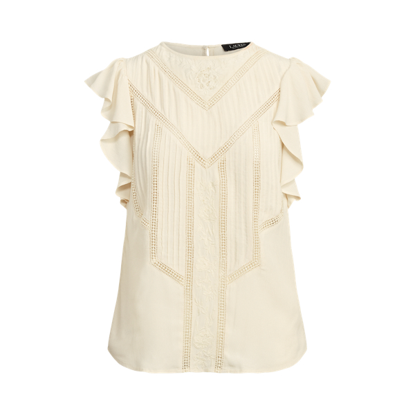 Crepe Flutter-Sleeve Blouse