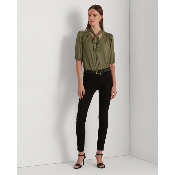 Olive Fern Jersey Tie-Neck Top Lauren 4