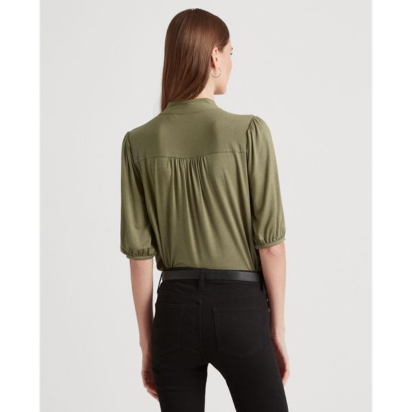 Olive Fern Jersey Tie-Neck Top Lauren 5