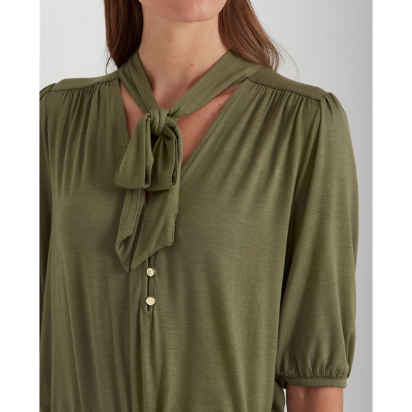 Olive Fern Jersey Tie-Neck Top Lauren 6