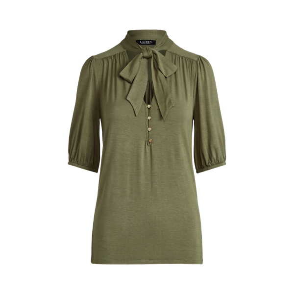 Olive Fern Jersey Tie-Neck Top Lauren 2