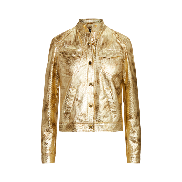Metallic Embossed Leather Moto Jacket Lauren 1