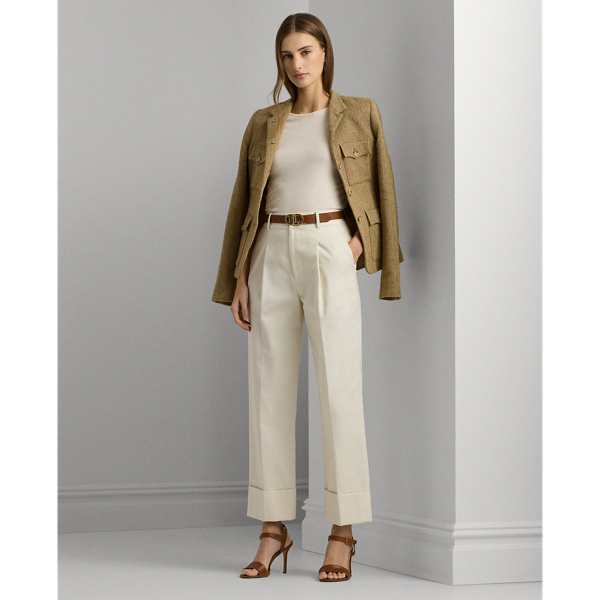 Mascarpone Cream Double-Faced Stretch Cotton Ankle Pant Lauren 1