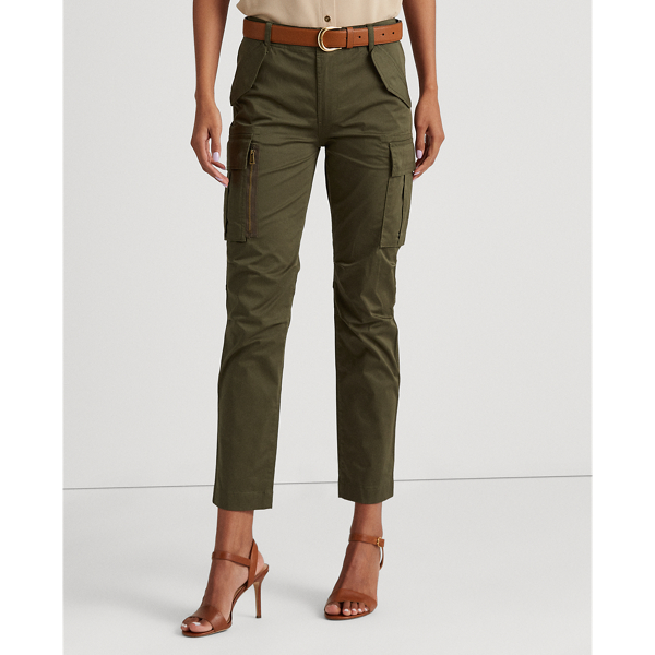 Dark Tropical Olive Cotton Sateen Cargo Pant Lauren 4