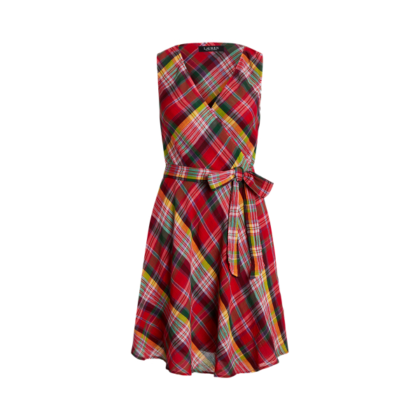 Plaid Crinkle Cotton Sleeveless Dress Lauren 1