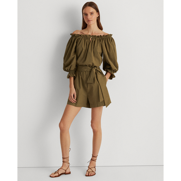 Olive Fern Off-the-Shoulder Cotton Romper Lauren 4