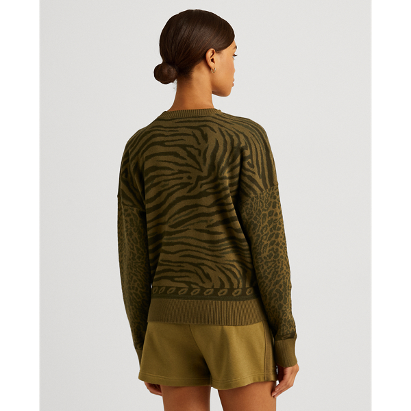 Olive Multi Zebra-Motif Cotton Sweater Lauren 4