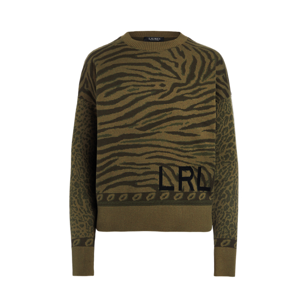 Olive Multi Zebra-Motif Cotton Sweater Lauren 2