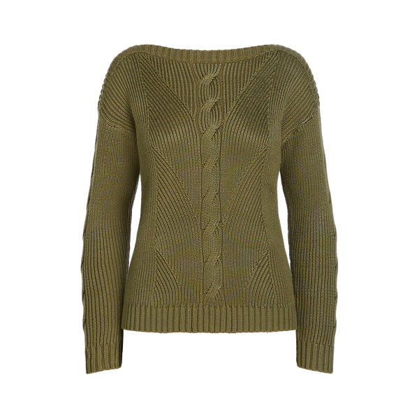 Olive Fern Cable-Knit Cotton-Blend Sweater Lauren Petite 2