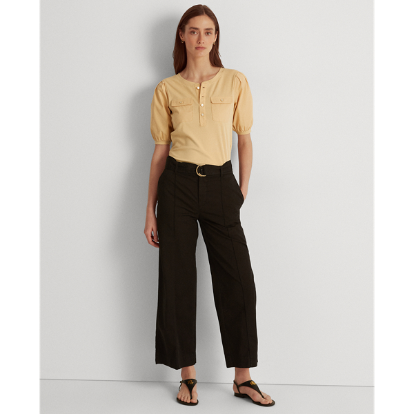 Pale Parchment Cotton Puff-Sleeve Henley Top Lauren Petite 4
