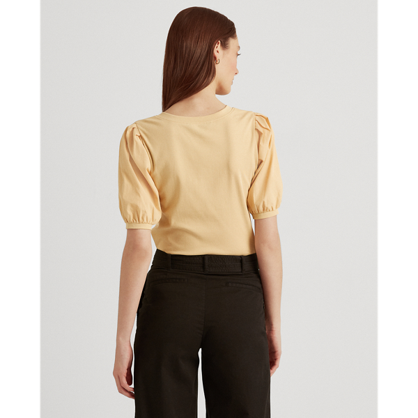 Pale Parchment Cotton Puff-Sleeve Henley Top Lauren Petite 5