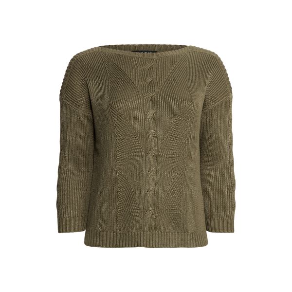 Cable-Knit Cotton-Blend Sweater Lauren Woman 1