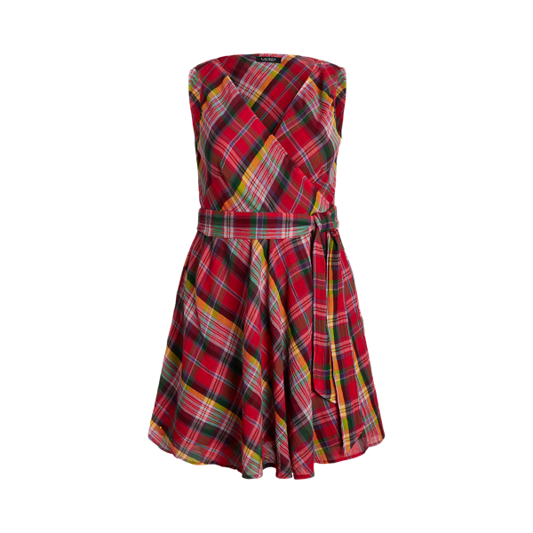 Plaid Crinkle Cotton Sleeveless Dress Lauren Woman 1