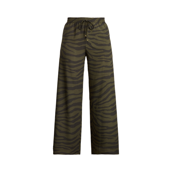 Zebra-Print Crepe Wide-Leg Pant Lauren Woman 1