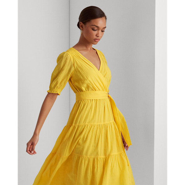 Yellow Lily Crepe Puff-Sleeve Midi Dress Lauren 4