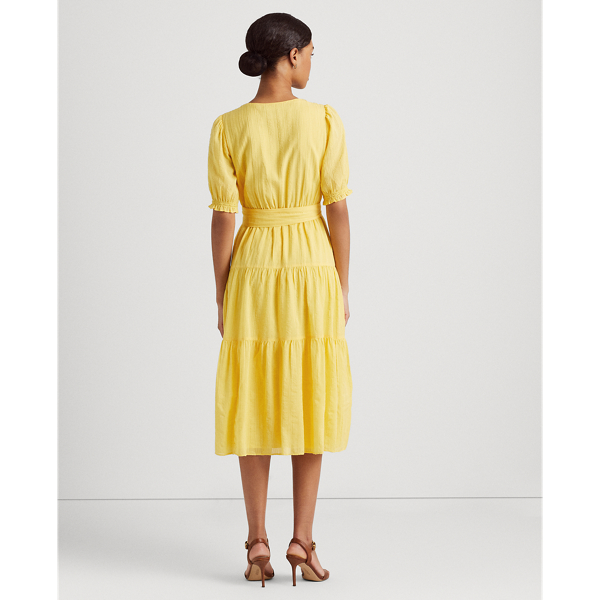 Yellow Lily Crepe Puff-Sleeve Midi Dress Lauren 5