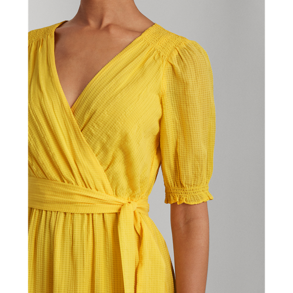 Yellow Lily Crepe Puff-Sleeve Midi Dress Lauren 6