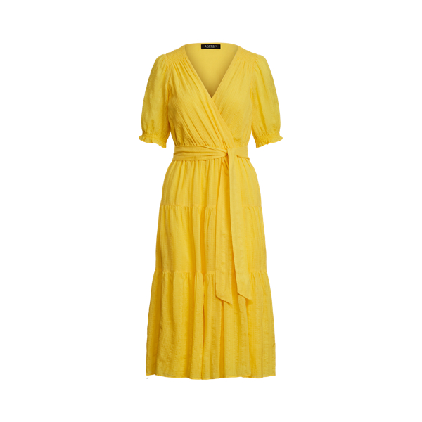 Yellow Lily Crepe Puff-Sleeve Midi Dress Lauren 2