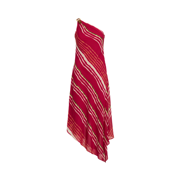 stripe one shoulder asymmetric hem midi dress lauren ralph lauren Striped One-Shoulder Georgette Backless wedding dress - formal dress red Color:M-Chocolate Effortless elegance meets everyday