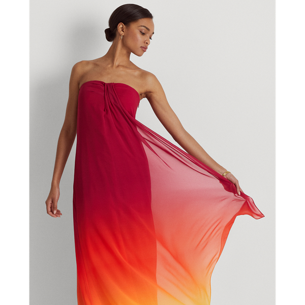 Pink/Orange/Yellow Ombr&eacute; Strapless Chiffon Gown Lauren 4