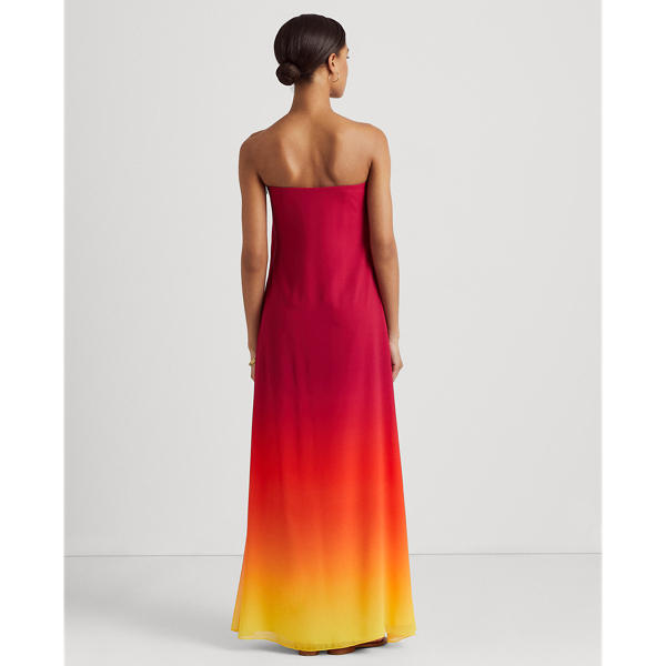 Pink/Orange/Yellow Ombr&eacute; Strapless Chiffon Gown Lauren 5