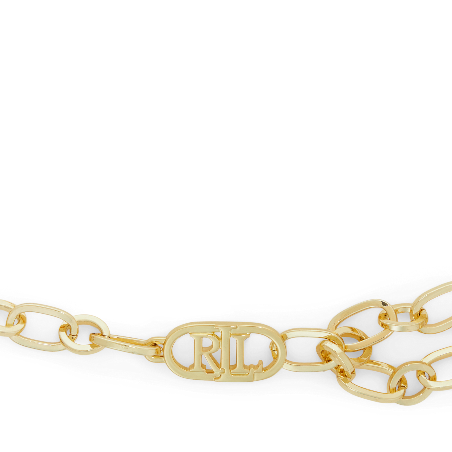 Женский ремень Ralph Lauren Brass-Plated Logo Chain Belt, цвет: Полированный латунный — фото 1