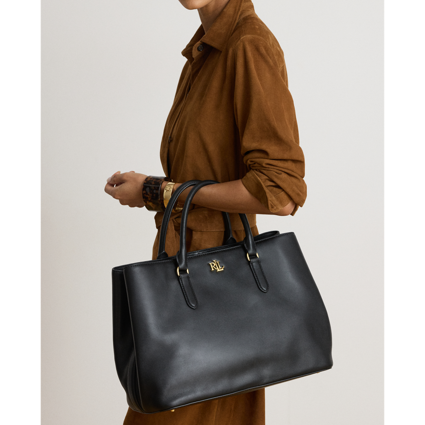 Женская сумка Ralph Lauren Leather Large Marcy Satchel, цвет: Чёрный — фото 5