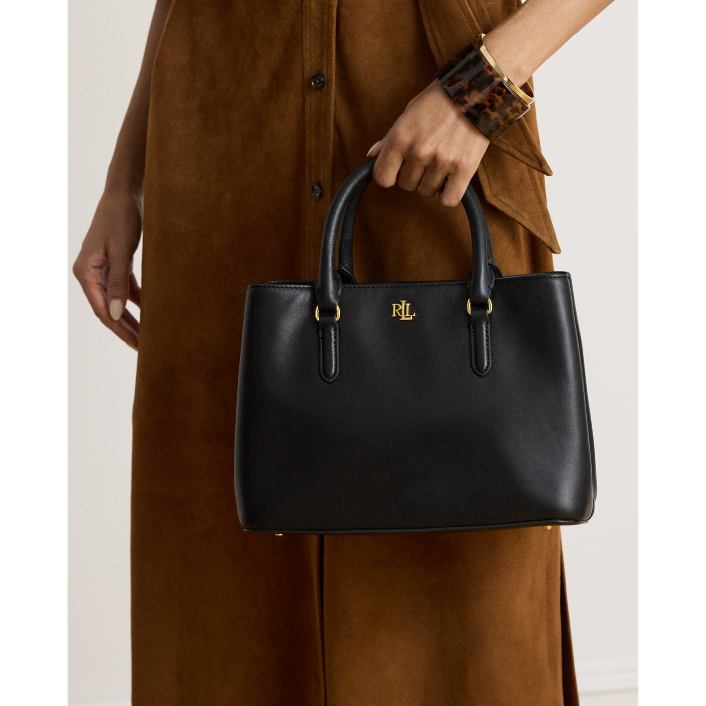 Женская сумка Ralph Lauren Leather Small Marcy Satchel, цвет: Чёрный — фото 5