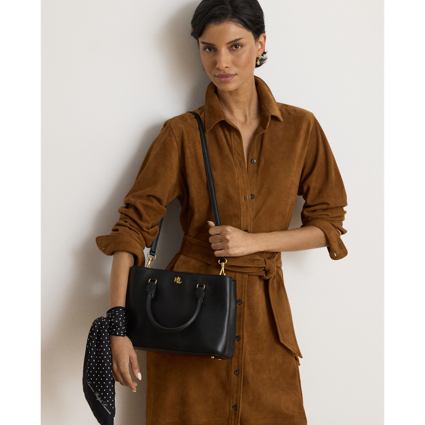 Женская сумка Ralph Lauren Leather Small Marcy Satchel, цвет: Чёрный — фото 6