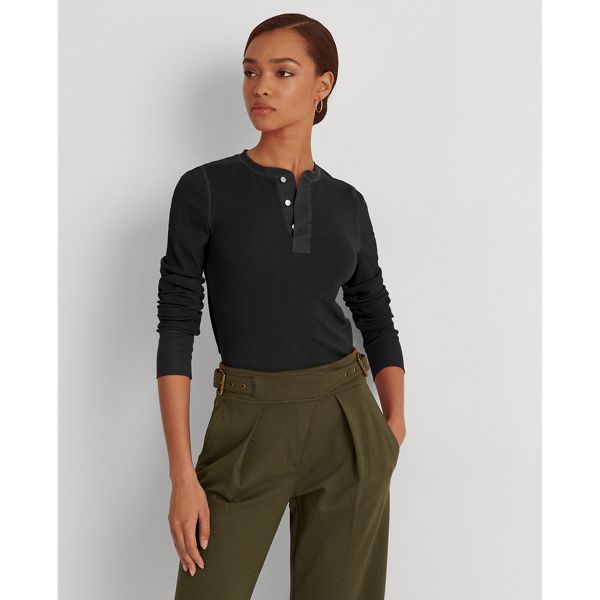 Stretch Cotton Henley Top