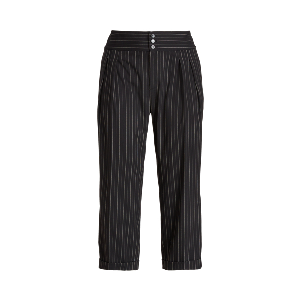 Pinstripe Wool Crepe Wide-Leg Pant Lauren Woman 1