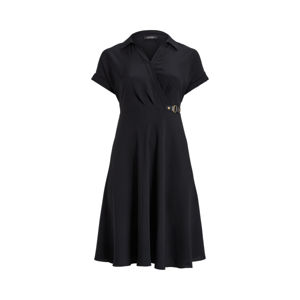 Buckle-Trim Georgette Dress Lauren Woman 1