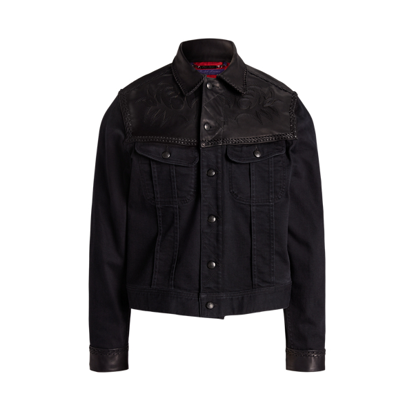 Leather-Yoke Stretch Denim Jacket Purple Label 1